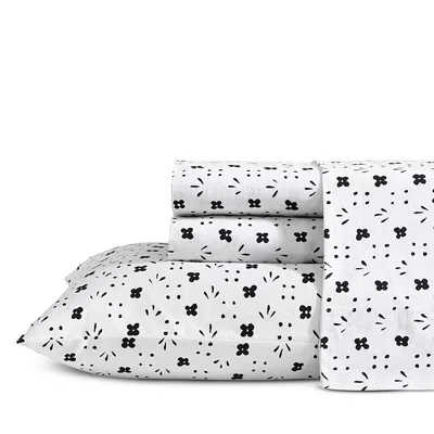 Marimekko Kukkaketo Cotton Percale Four Piece Sheet Set, Full In Black