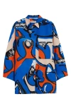 Marimekko Kukkavera Eldfamn Cotton Button-up Shirt In Blue Peach Orange