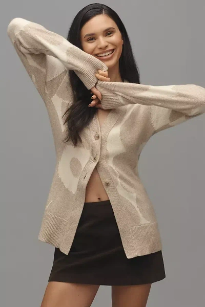 Marimekko Kumma Unikko Wool Cardigan Sweater In Sand