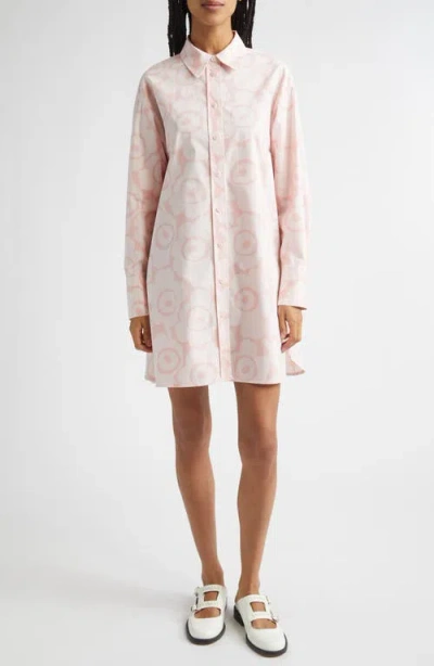 Marimekko Kuvitelma Unikko Long Sleeve Cotton Poplin Shirtdress In Pink