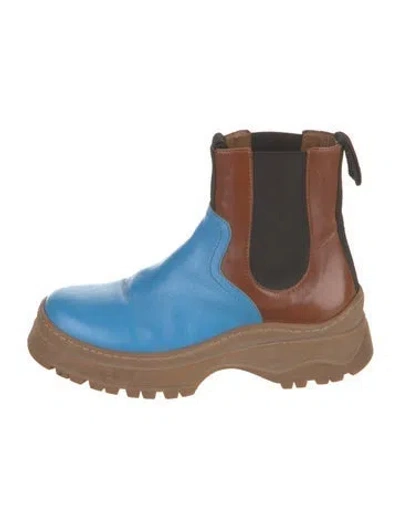 Pre-owned Marimekko Leather Colorblock Pattern Chelsea Boots In Blue