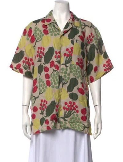Pre-owned Marimekko Linen Printed Button-up Top In Neutrals