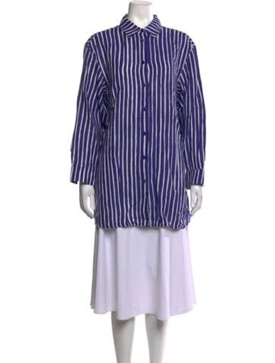 Pre-owned Marimekko Linen Striped Button-up Top In Purple