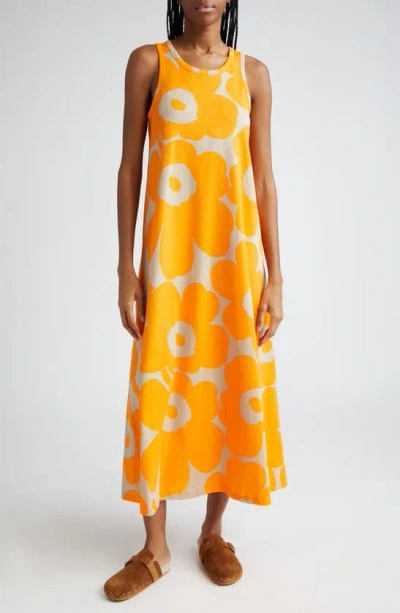 Marimekko Liplatus Unikko Floral Cotton Jersey Dress In Orange