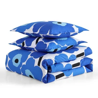 Marimekko Mairmekko Unikko Blue Cotton Reversible Duvet Cover Set