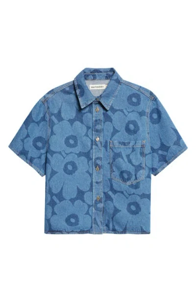 Marimekko Maridenim Kuvata Unikko Floral Print Top In Blue