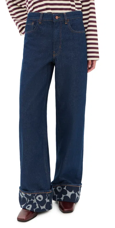 Marimekko Maridenim Loose Mini Unikko Jeans Dark Indigo