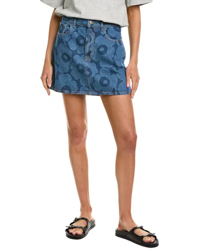 Marimekko Maridenim Ruudut Unikko Denim Skirt In Blue