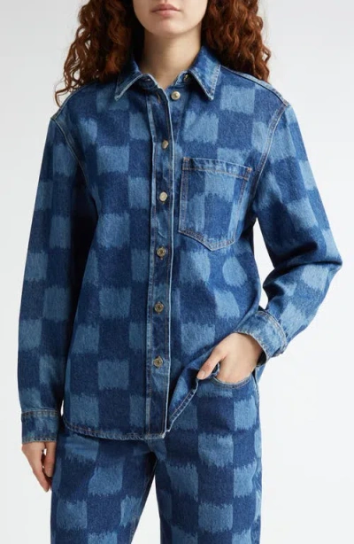 Marimekko Maridenim Vaihe Jäkälä Denim Button-up Shirt In Mid Indigo