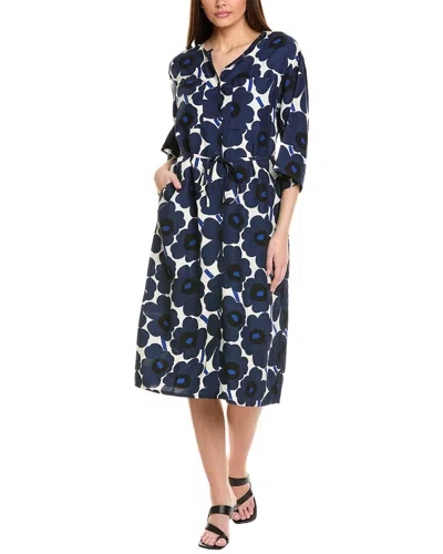 Marimekko Markkinat Unikko Linen-blend Maxi Dress In Blue