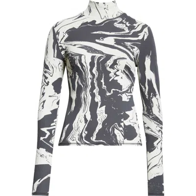 Marimekko Marras Marbleized Cotton Blend Turtleneck Top In Off White Black