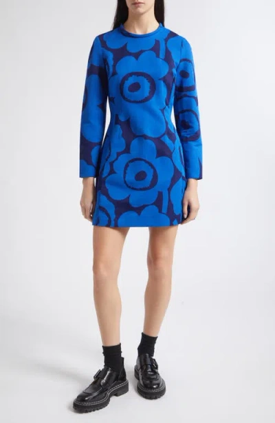 Marimekko Melkein Unikko Minidress In Dark Blue Blue