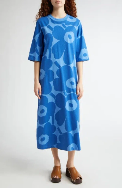 Marimekko Midia Unikko Relaxed Fit Cotton T-shirt Dress In Blue Dark Blue