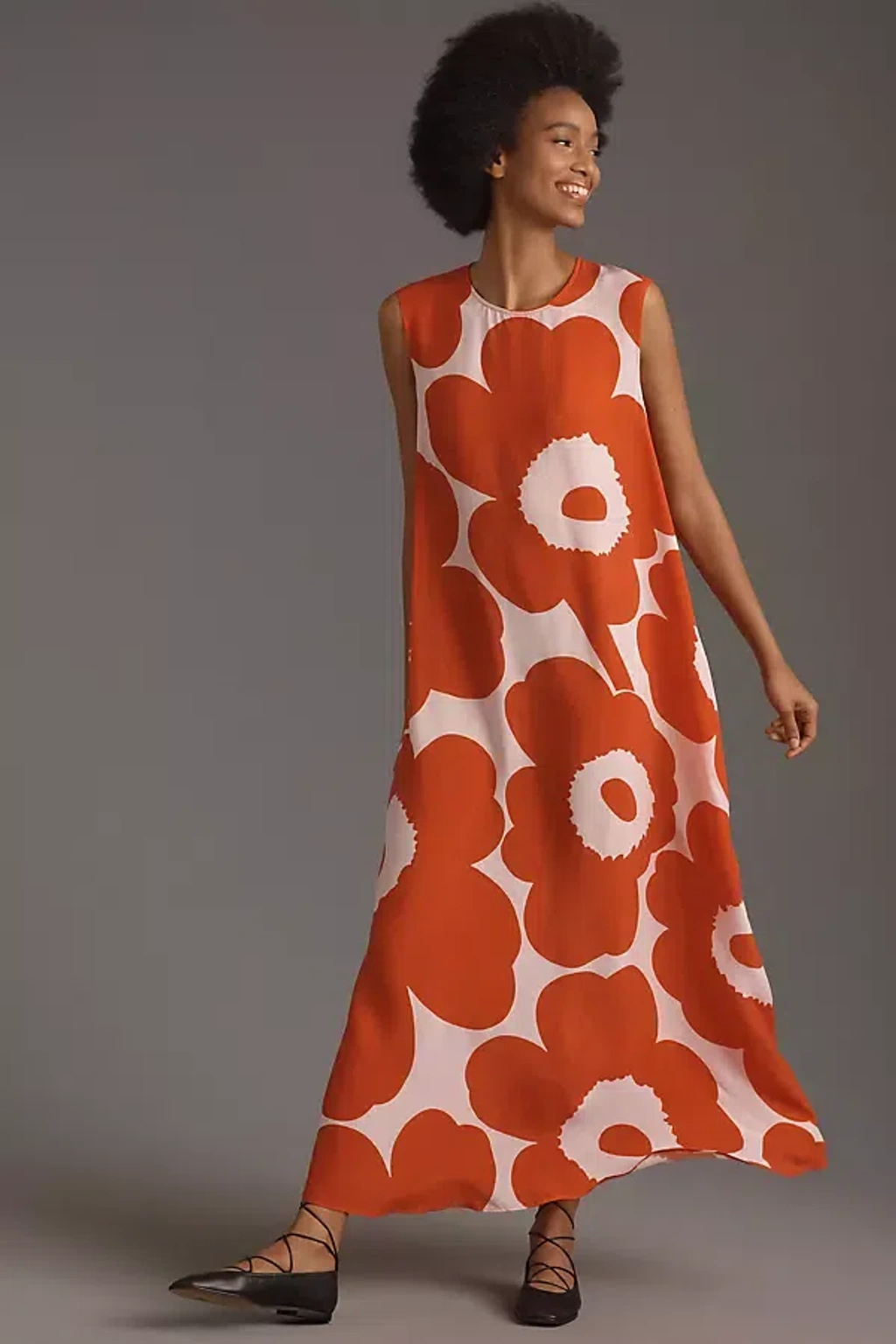 Marimekko Migot Unikko Cupro Midi Dress In Red | ModeSens