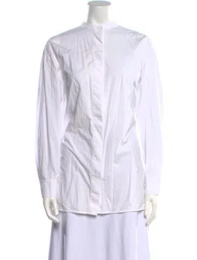 Pre-owned Marimekko Mock Neck Long Sleeve Button-up Top In White