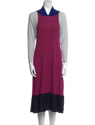Pre-owned Marimekko Mock Neck Midi Length Dress In Pink