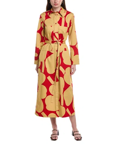 Marimekko Molla Unikko Floral Long Sleeve Twill Shirtdress In Yellow