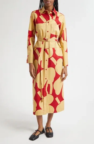 Marimekko Molla Unikko Floral Long Sleeve Twill Shirtdress In Neutral