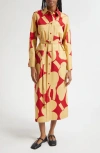 Marimekko Molla Unikko Floral Long Sleeve Twill Shirtdress In Yellow