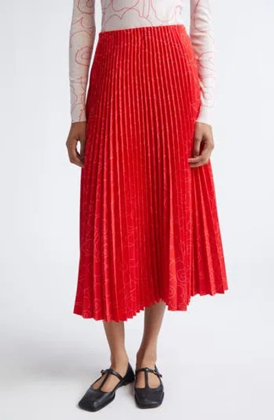 Marimekko Myy Piirto Unikko Floral Pleated Midi Skirt In Red