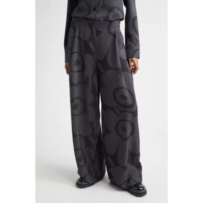 Marimekko Nhtvyys Unikko Pleated Wide Leg Twill Pants In Black