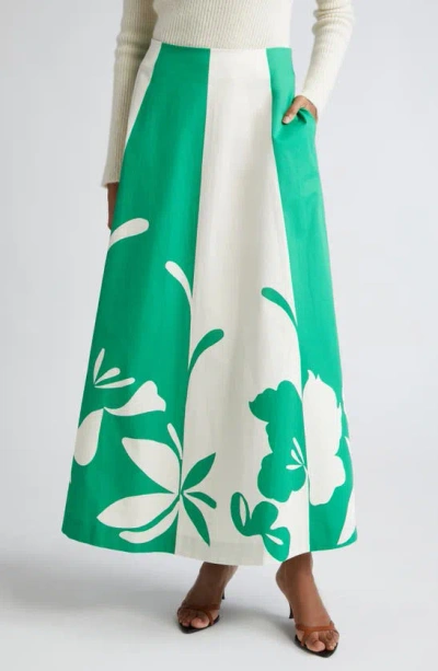 Marimekko Nokturno Floral Print Stripe A-line Maxi Skirt In Green