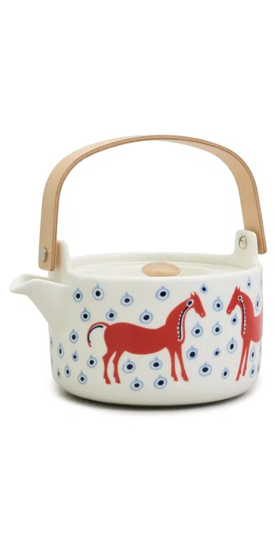 Marimekko Oiva Musta Tamma Teapot Off White/orange Red/blue In Multi