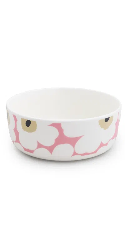 Marimekko Oiva Unikko Bowl Off White/pink/sand/charcoal In Multi