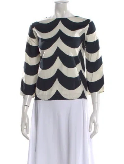 Pre-owned Marimekko Patterned Bateau Neckline Top In Neutral