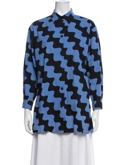 Pre-owned Marimekko Patterned Long Sleeve Button-up Top In Blue