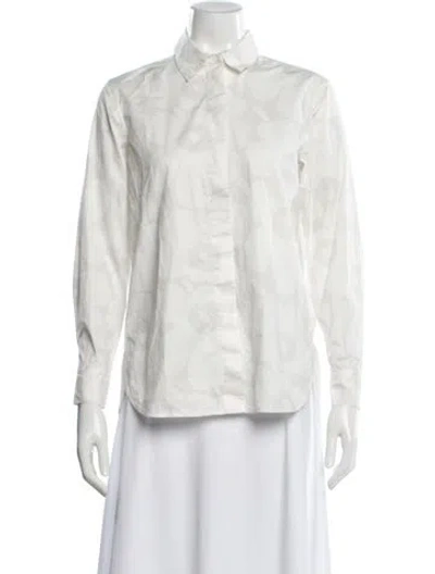 Pre-owned Marimekko Patterned Long Sleeve Button-up Top In White