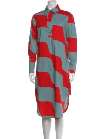 Pre-owned Marimekko Patterned Midi Length Dress In Blue/red