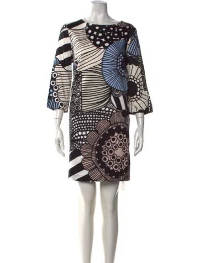 Pre-owned Marimekko Patterned Mini Dress In Black