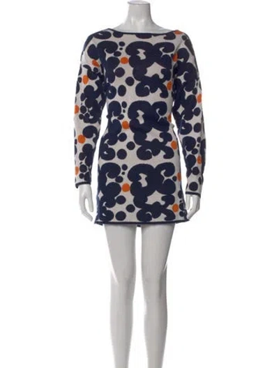 Pre-owned Marimekko Patterned Mini Dress In Blue