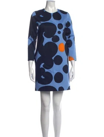 Pre-owned Marimekko Patterned Mini Dress In Blue