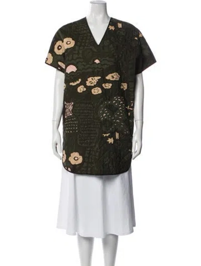 Pre-owned Marimekko Patterned V-neck Top In Green