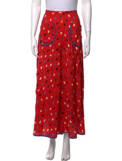 Pre-owned Marimekko Patterned Wide Leg Pants In Red