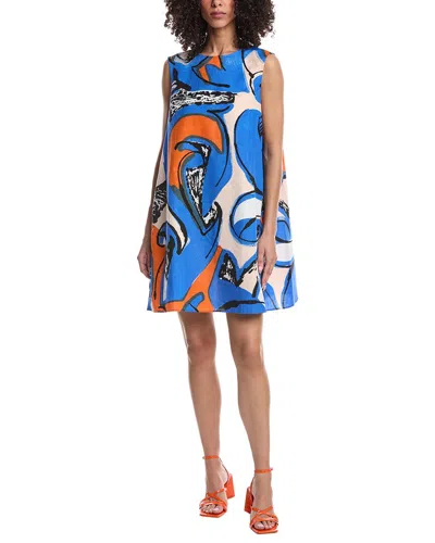 Marimekko Pehmeys Unikko Linen-blend Mini Dress In Blue