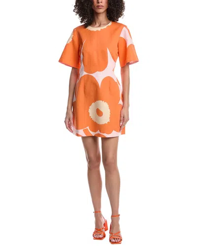 Marimekko Anemonet Eldfamn Linen-blend Mini Dress In Orange