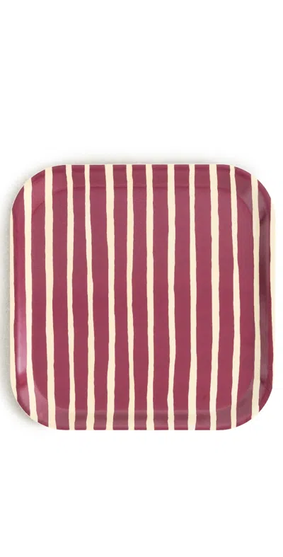 Marimekko Piccolo Tray 20x20 Cm Brown Stripe In Burgundy