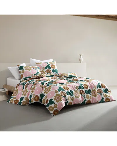 Marimekko Pieni Kukkatori Cotton 3 Piece Duvet Cover Set, Full/queen In Pink,beige