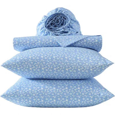 Marimekko Pikkuinen Unikko Cotton Sheet Set In Blue