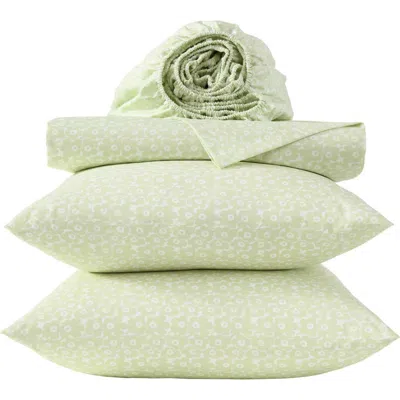 Marimekko Pikkuinen Unikko Cotton Sheet Set In Green