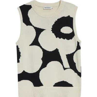 Marimekko Pioneeri Unikko Jacquard Cotton Sweater Vest In Off White Dark Grey