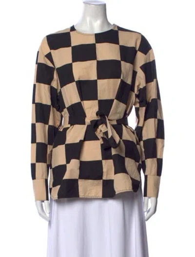 Pre-owned Marimekko Plaid Print Crew Neck Top In Neutrals