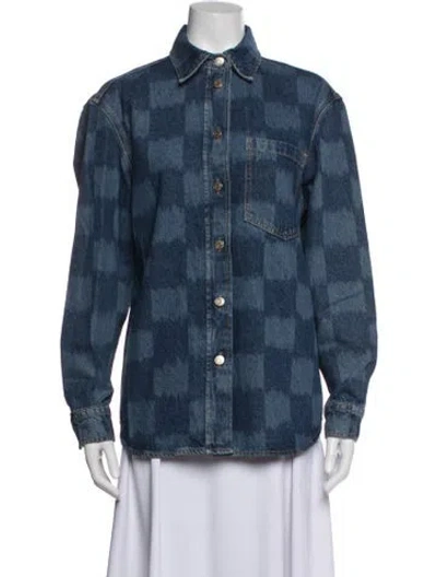 Pre-owned Marimekko Plaid Print Denim Jacket In Blue