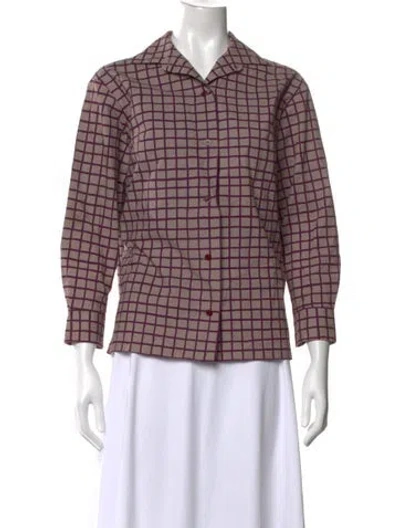 Pre-owned Marimekko Plaid Print Long Sleeve Button-up Top In Purple