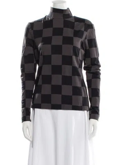 Pre-owned Marimekko Plaid Print Turtleneck Top In Gray