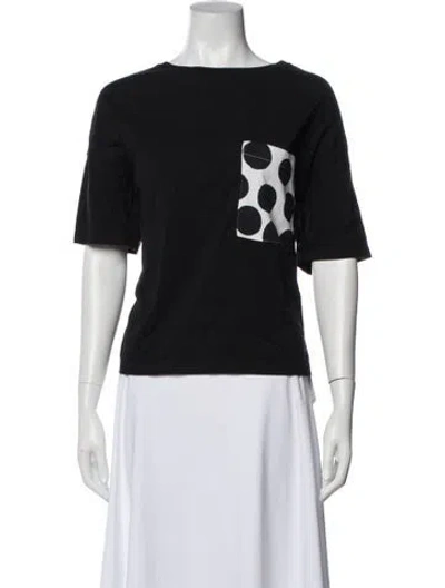 Pre-owned Marimekko Polka Dot Print Bateau Neckline T-shirt In Black