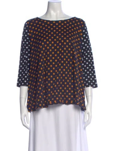 Pre-owned Marimekko Polka Dot Print Crew Neck Top In Blue